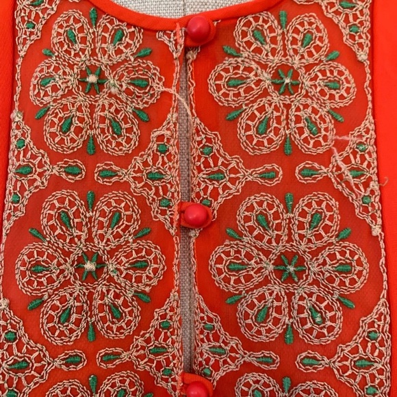 Vintage gossard Artemis maxi nightgown orange retro 70’s embroidered nightie S - Picture 6 of 9